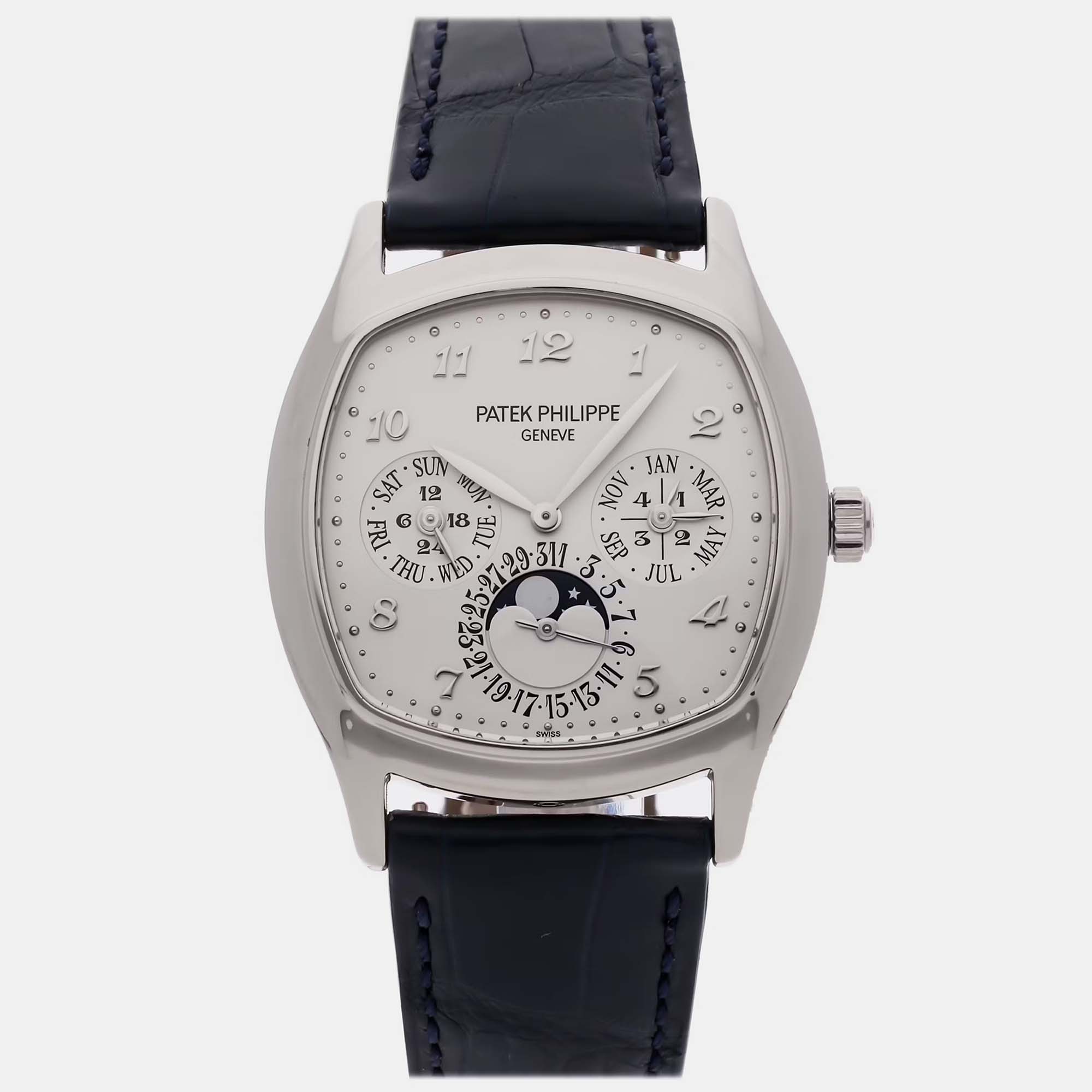 

Pre-Owned Patek Philippe Grand Complications Perpetual Calendar 5940G-001 Silver Automatic 18k White Gold Men's Wristwatch 37 mm