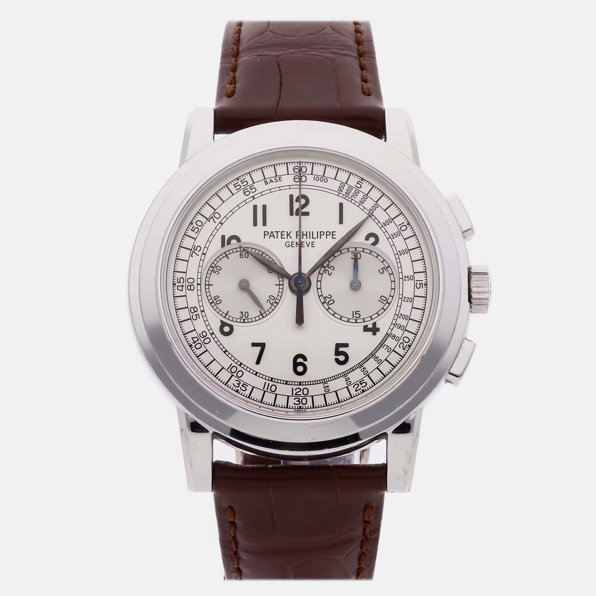 Pre-owned Patek Philippe Complications Chronograph 5070g-001 Silver Manual Winding 18k White Gold Me