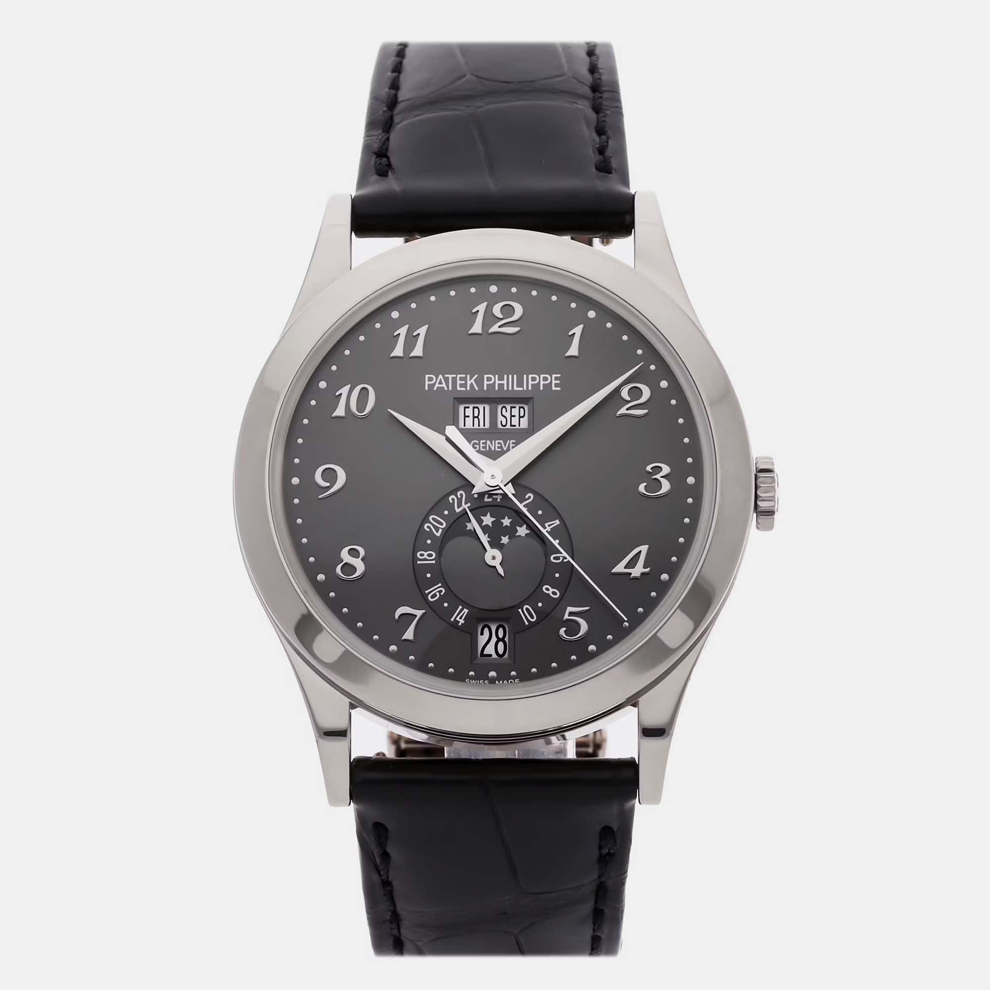 Pre-owned Patek Philippe Complications Annual Calendar Moonphases 5396g-014 Automatic Men's Watch 38 In Gray
