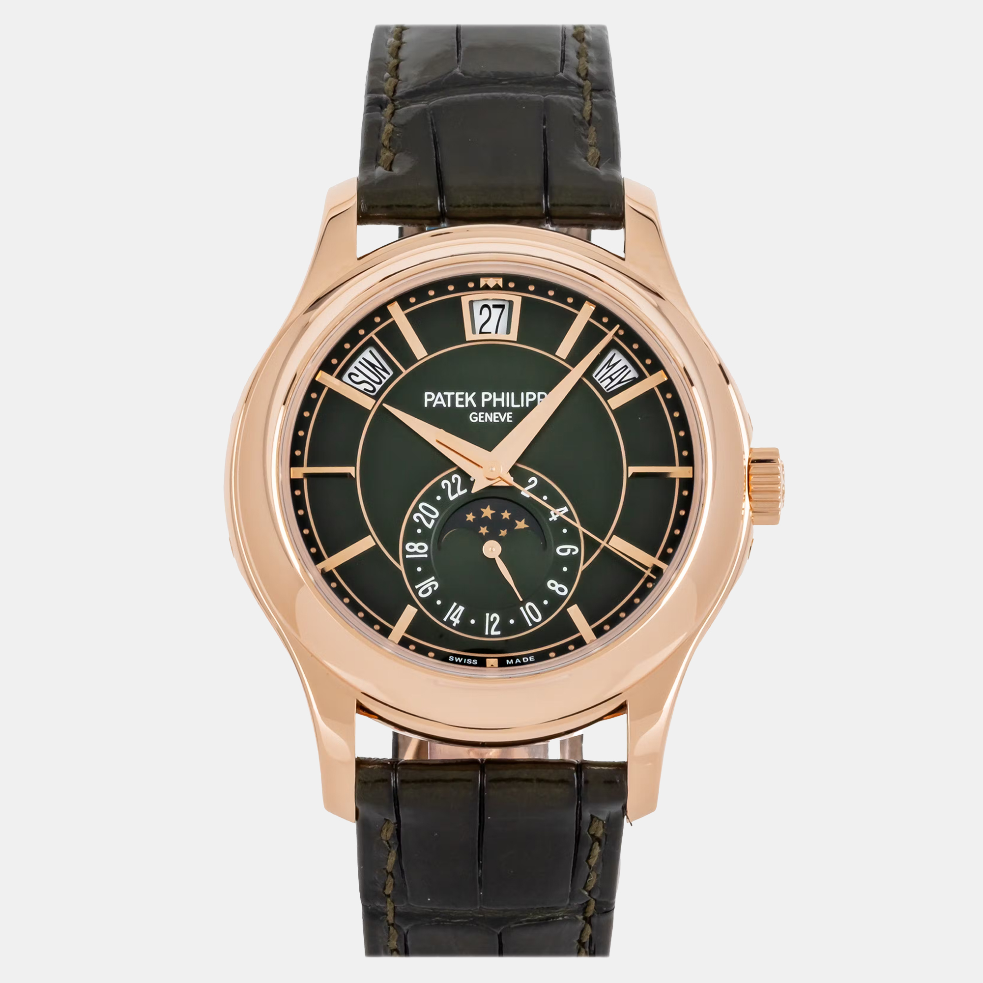 

Pre-Owned Patek Philippe Complications Annual Calendar Moon Phases 5205R-011 Men's Watch Automatic 40 mm, Green