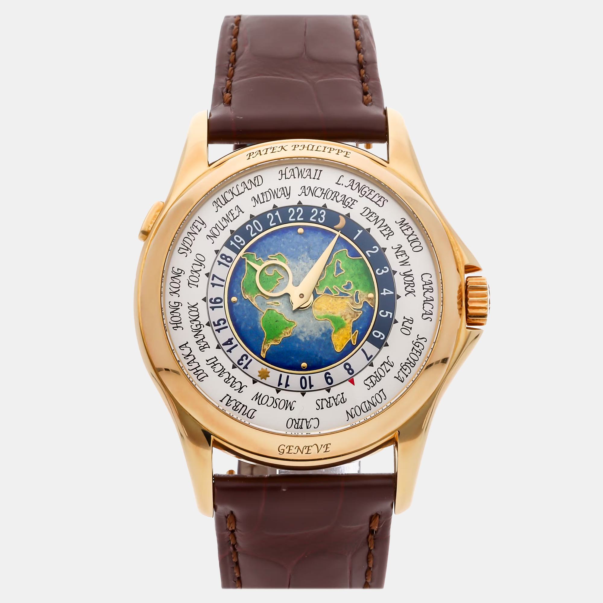 

Pre-Owned Patek Philippe Complications World Time 5131J-001 Silver Automatic 18k Yellow Gold Men's Wristwatch 39 mm
