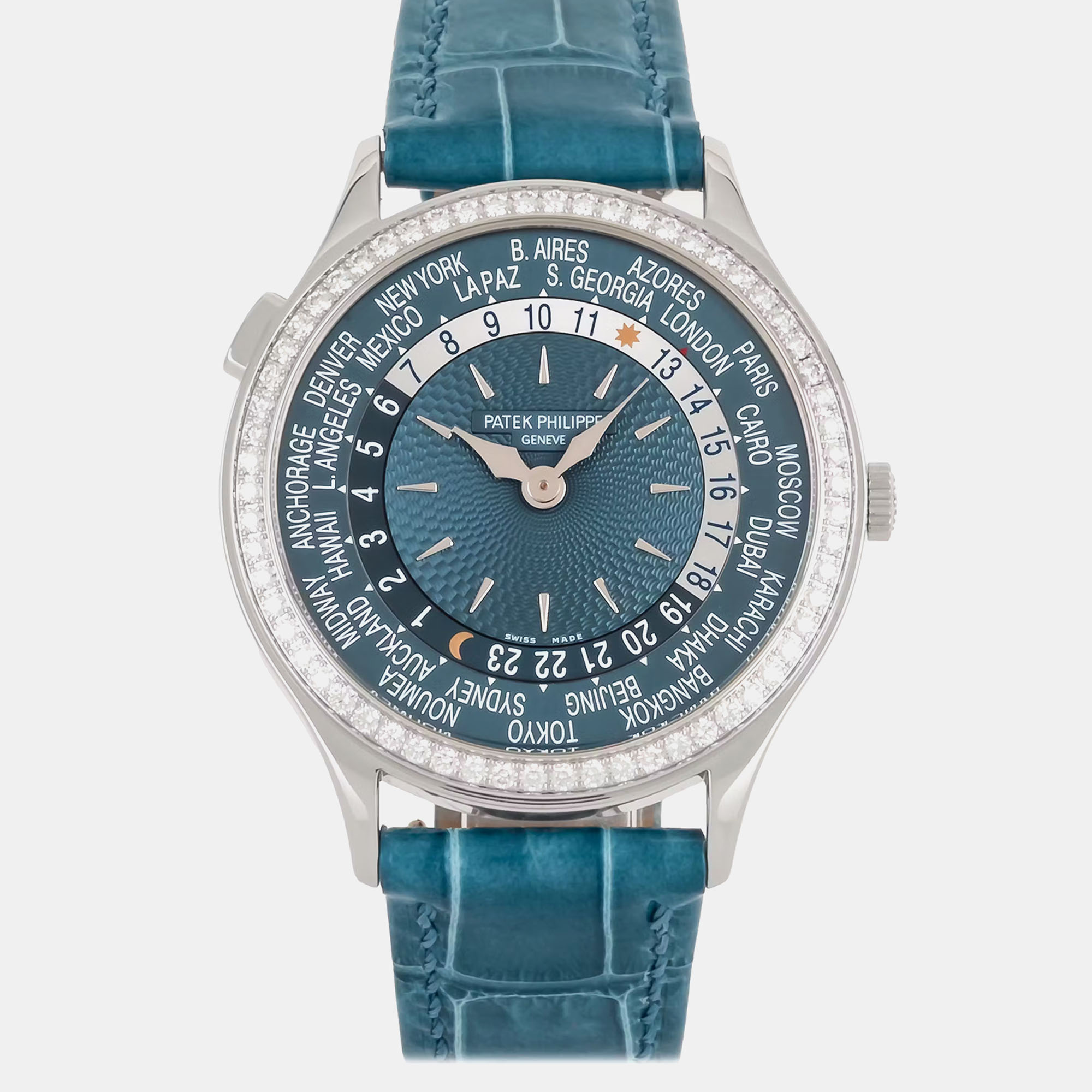 

Pre-Owned Patek Philippe Complications World Time 7130G-016 Blue Automatic 18k White Gold Men's Wristwatch 36 mm