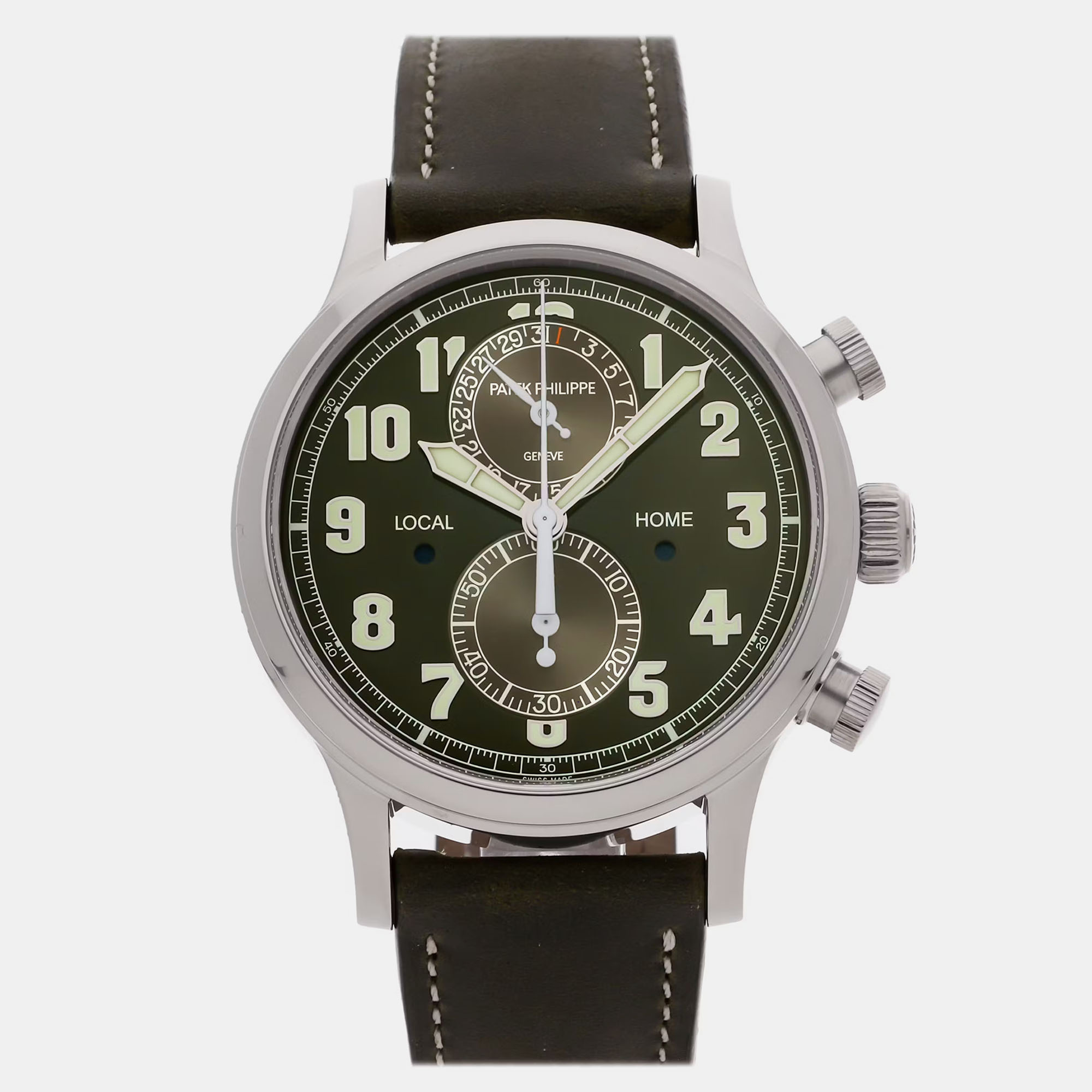 

Pre-Owned Patek Philippe Complications Calatrava Pilot Travel Time Chronograph 5924G-010 42 mm, Green
