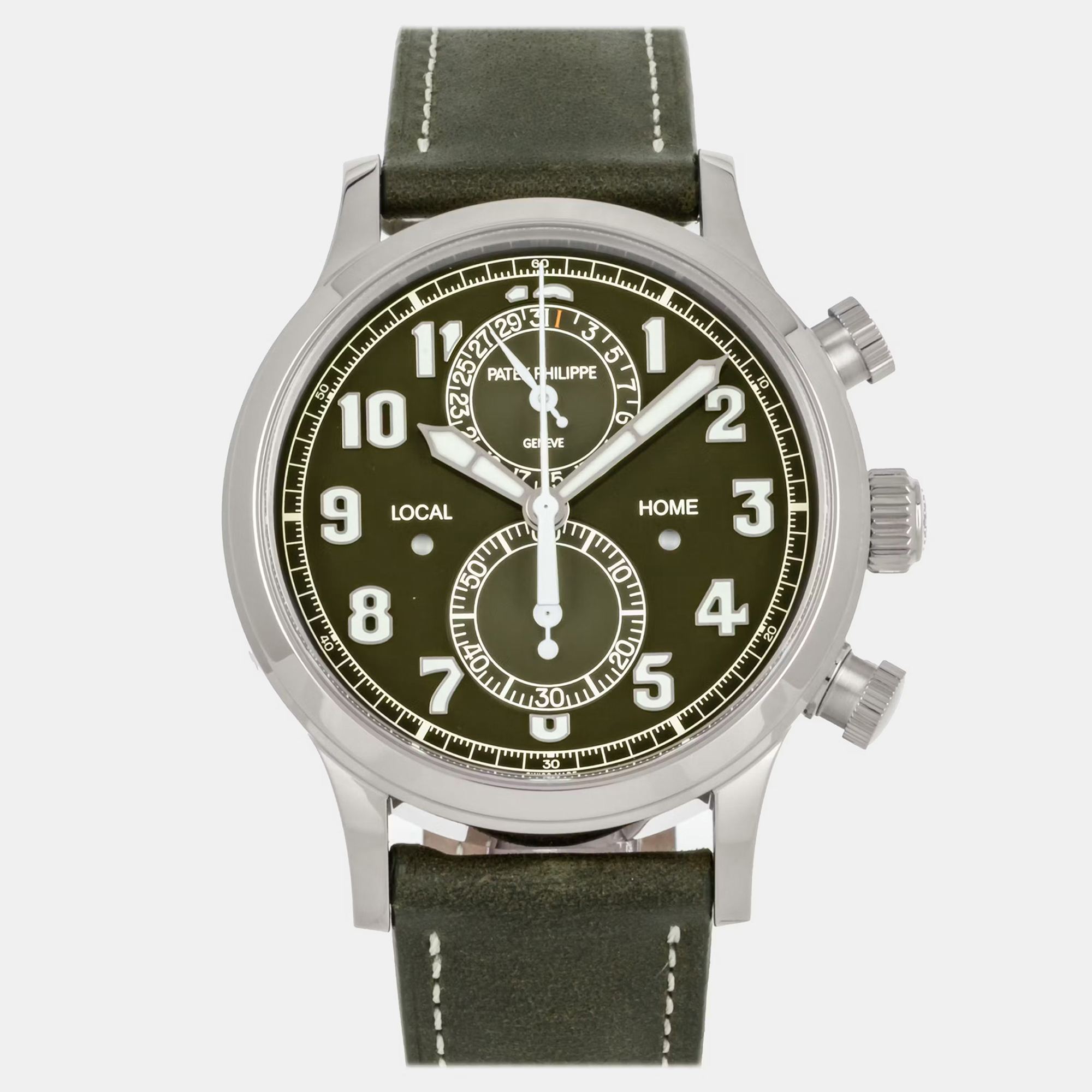 

Pre-Owned Patek Philippe Complications Calatrava Pilot Travel Time Chronograph 5924G-010 Automatic 42 mm, Green