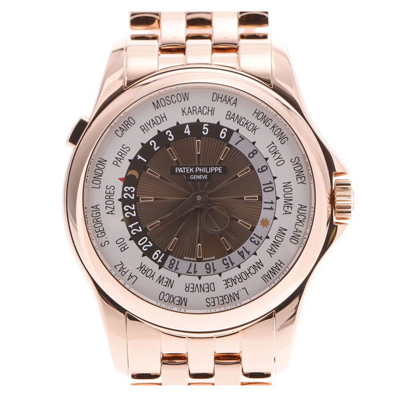 Click to view more detailed imagery on our partner's website Pre-owned Patek Philippe Silver/brown Rose Gold World Time 5130 Men's Wristwatch 38mm