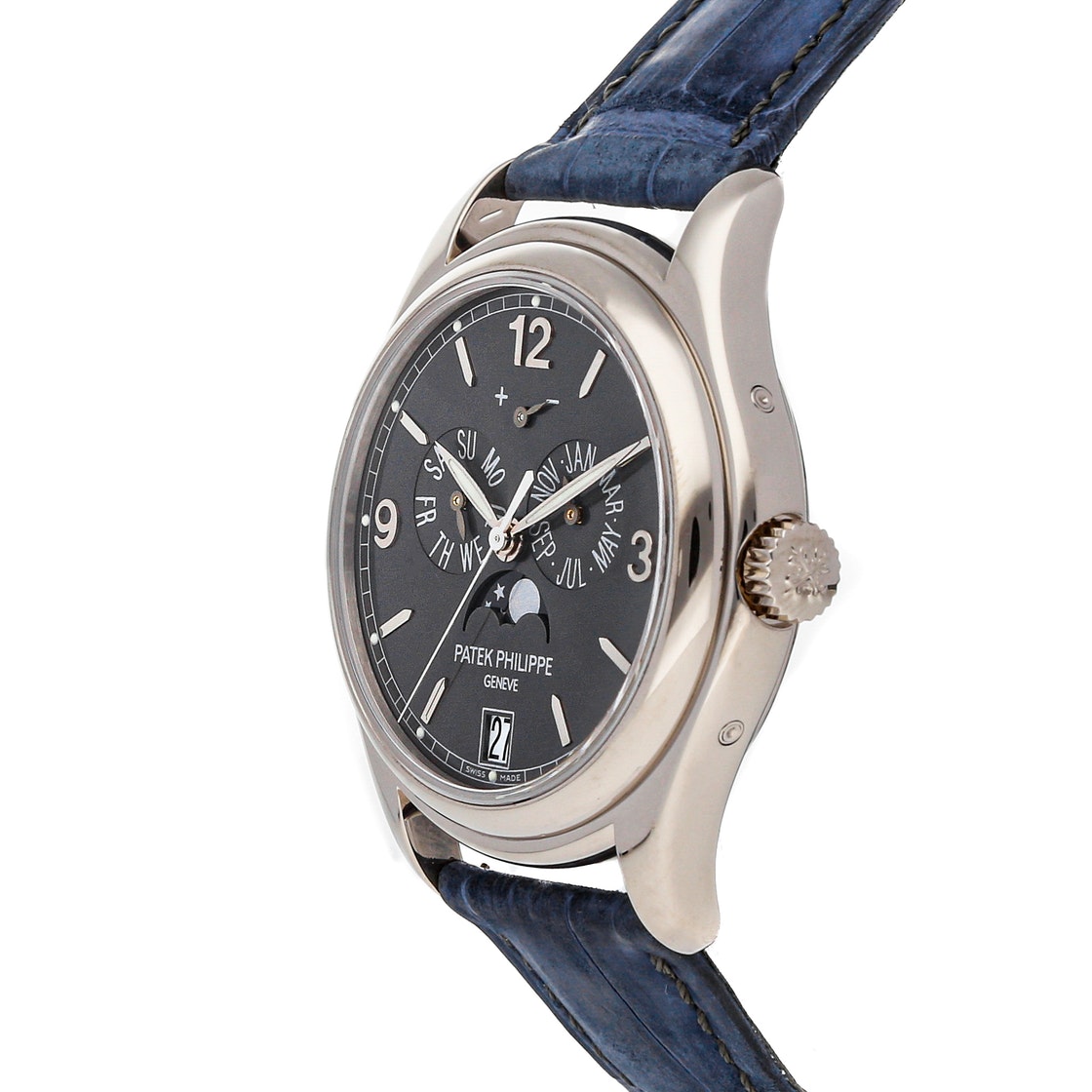 

Patek Philippe Grey 18K White Gold Complications Annual Calendar Moon Phases 5146G-010 Men's Wristwatch 39 MM