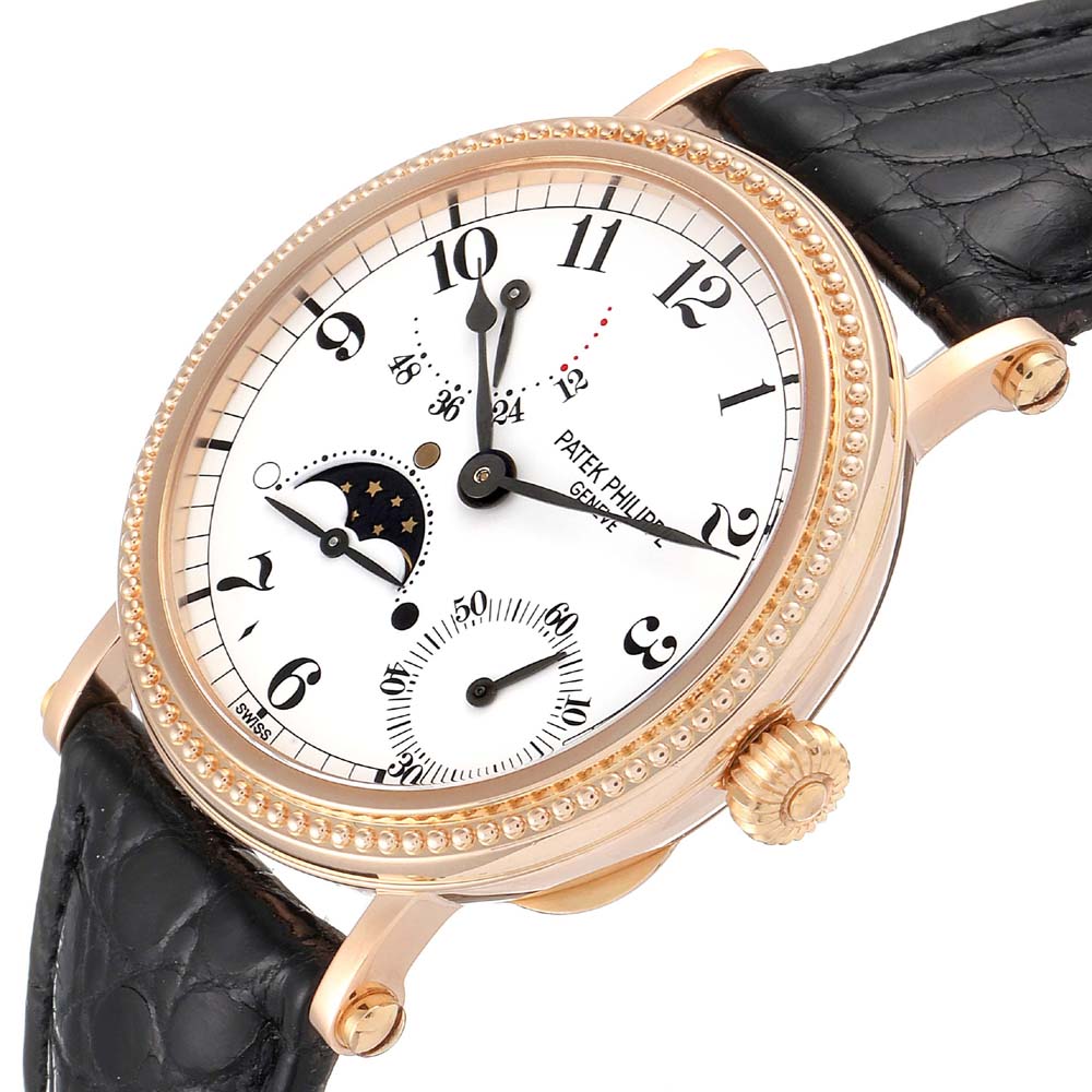

Patek Philippe White 18K Rose Gold Calatrava Moon Phase Power Reserve 5015 Men's Wristwatch 35.5 MM
