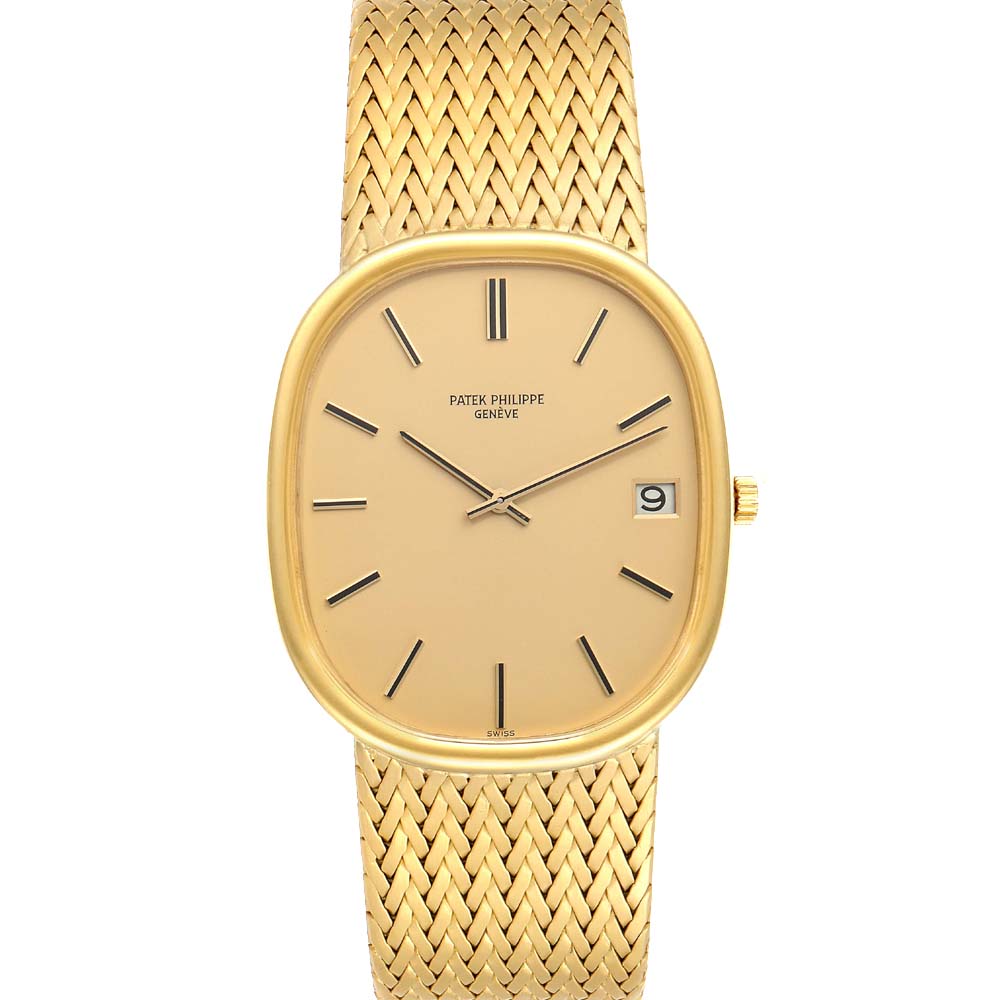 Pre-owned Patek Philippe Champagne 18k Yellow Gold Golden Ellipse 3605 Men's Wristwatch 38 X 33 Mm
