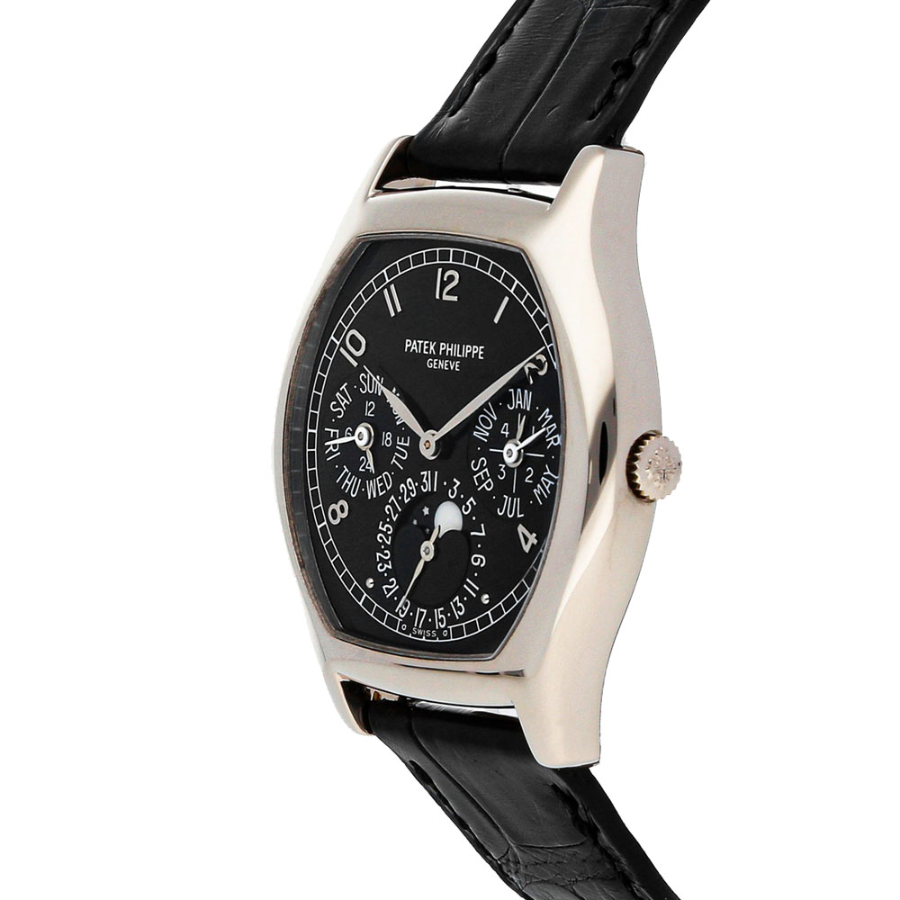 

Patek Philippe Black 18K White Gold Grand Complications Perpetual Calendar 5040G-016 Men's Wristwatch 36 MM