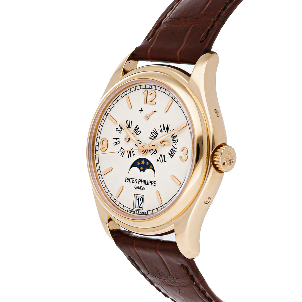 

Patek Philippe Silver 18K Rose Gold Complications Annual Calendar Moon Phases 5146R-001 Men's Wristwatch 39 MM