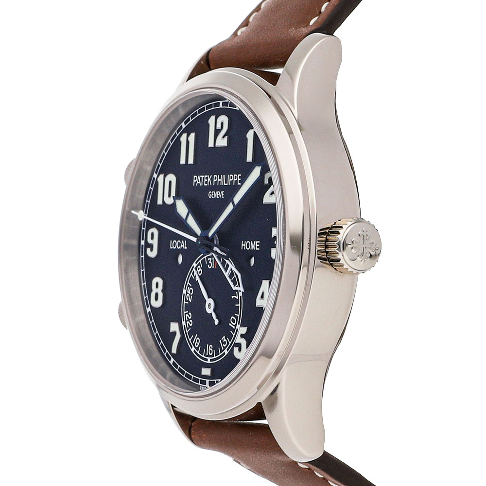 

Patek Philippe Blue 18K White Gold Complications Calatrava Pilot Travel Time 5524G-001 Men's Wristwatch 42 MM