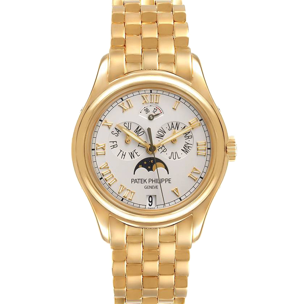 Click to view more detailed imagery on our partner's website Pre-owned Patek Philippe White 18k Yellow Gold Moonphase 5036 Men's Wristwatch 36.5 Mm