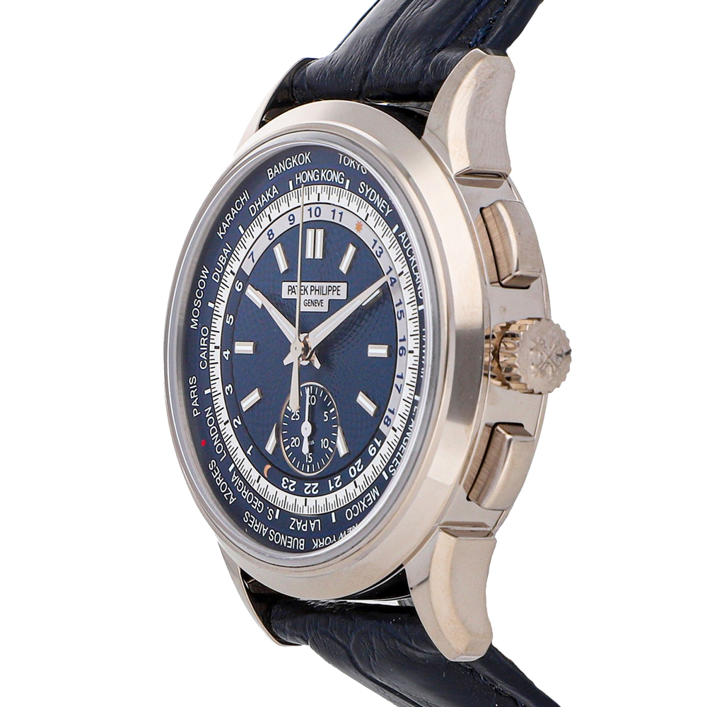 

Patek Philippe Blue 18K White Gold Complications World Time Chronograph 5930G-001 Men's Wristwatch 39.5 MM