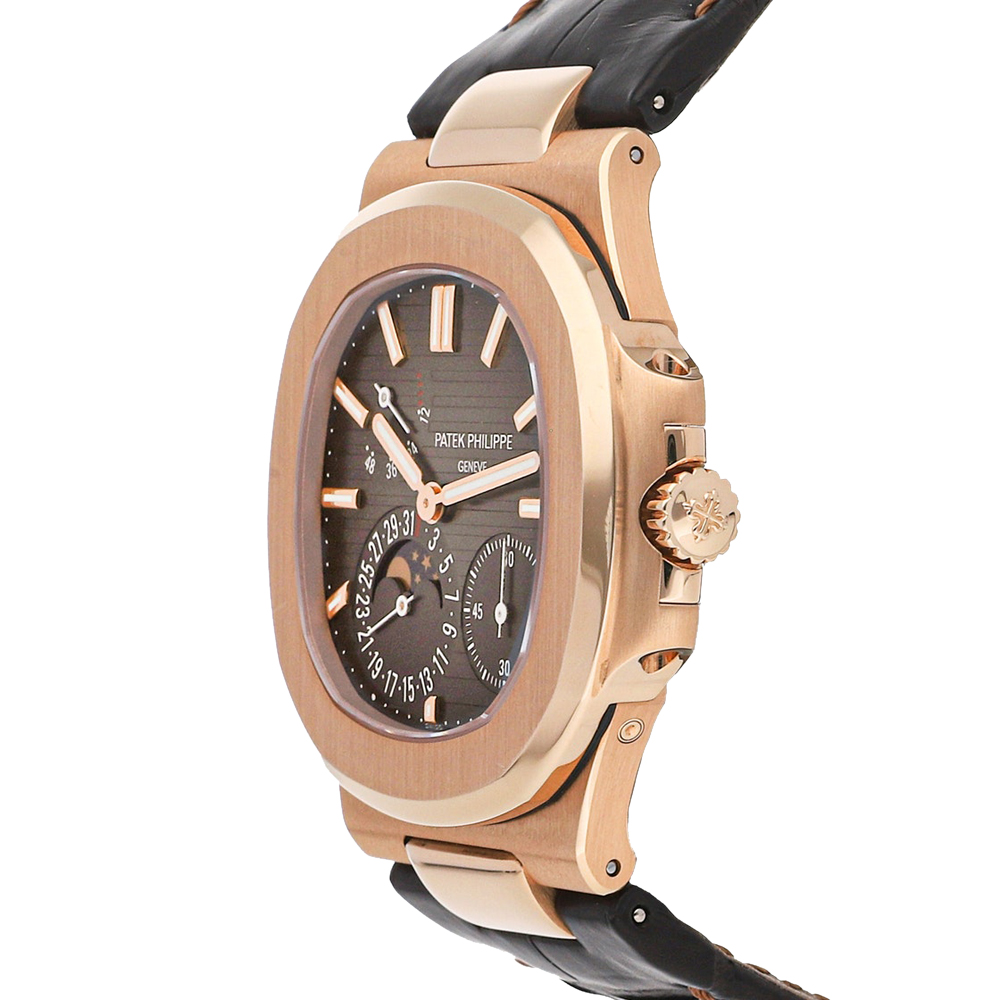 

Patek Philippe Brown 18K Rose Gold Nautilus Date Moon Phases 5712R-001 Men's Wristwatch 40 MM