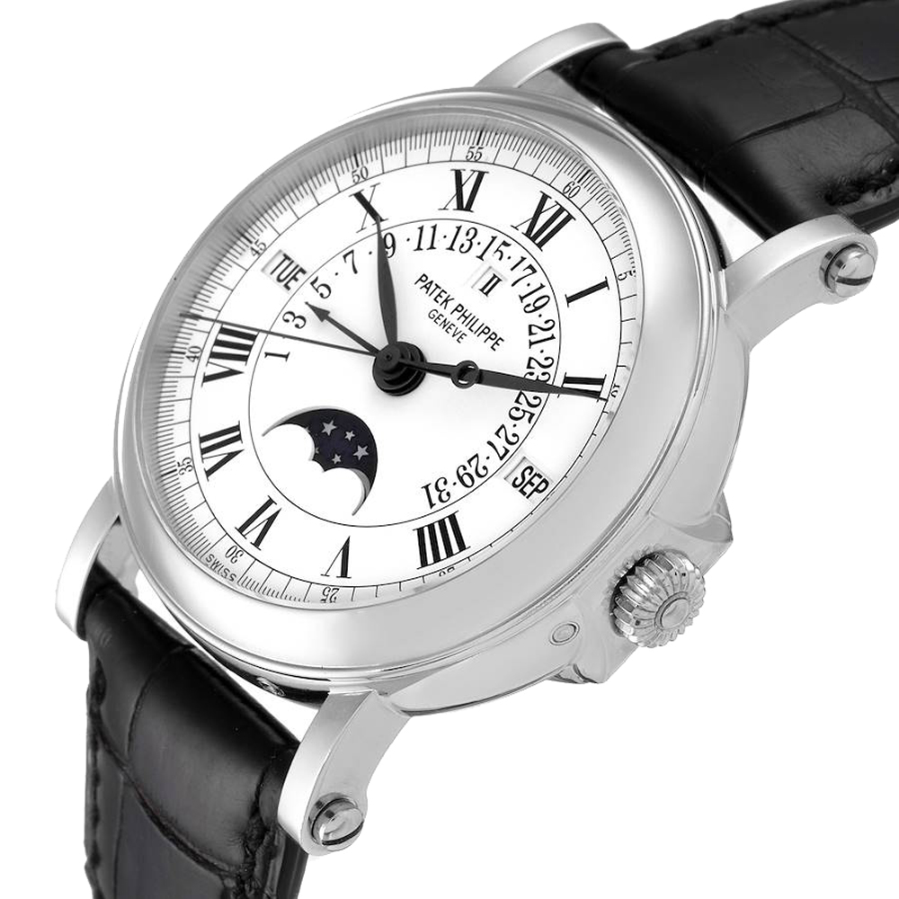 

Patek Philippe White 18k White Gold Perpetual Calendar Retrograde 5059 Men's Wristwatch 36 MM