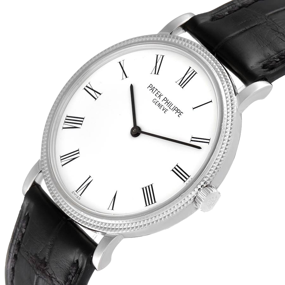 

Patek Philippe Silver 18K White Gold Calatrava 5120 Automatic Men's Wristwatch 35 MM