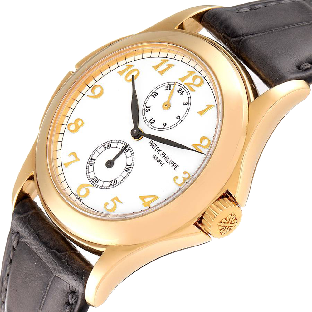 

Patek Philippe White 18k Yellow Gold Calatrava Travel Time 5134 Men's Wristwatch 37 MM