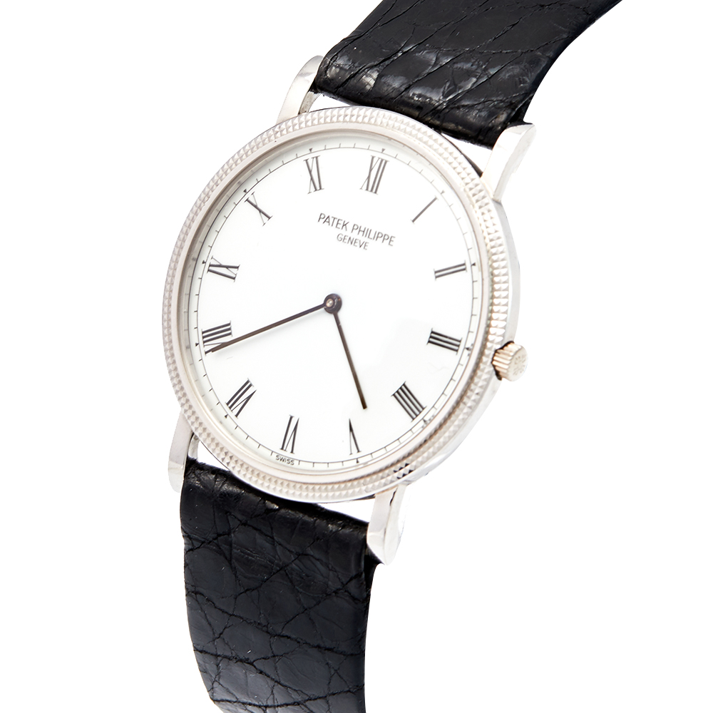 

Patek Philippe White Stainless Steel Leather Calatrava, Black