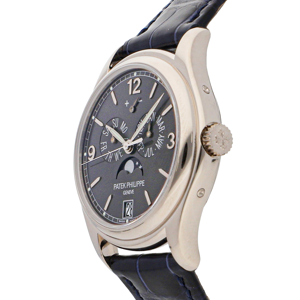 

Patek Philippe Grey 18k White Gold Complications Annual Calendar Moon Phases 5146G-010 Men's Wristwatch 39 MM