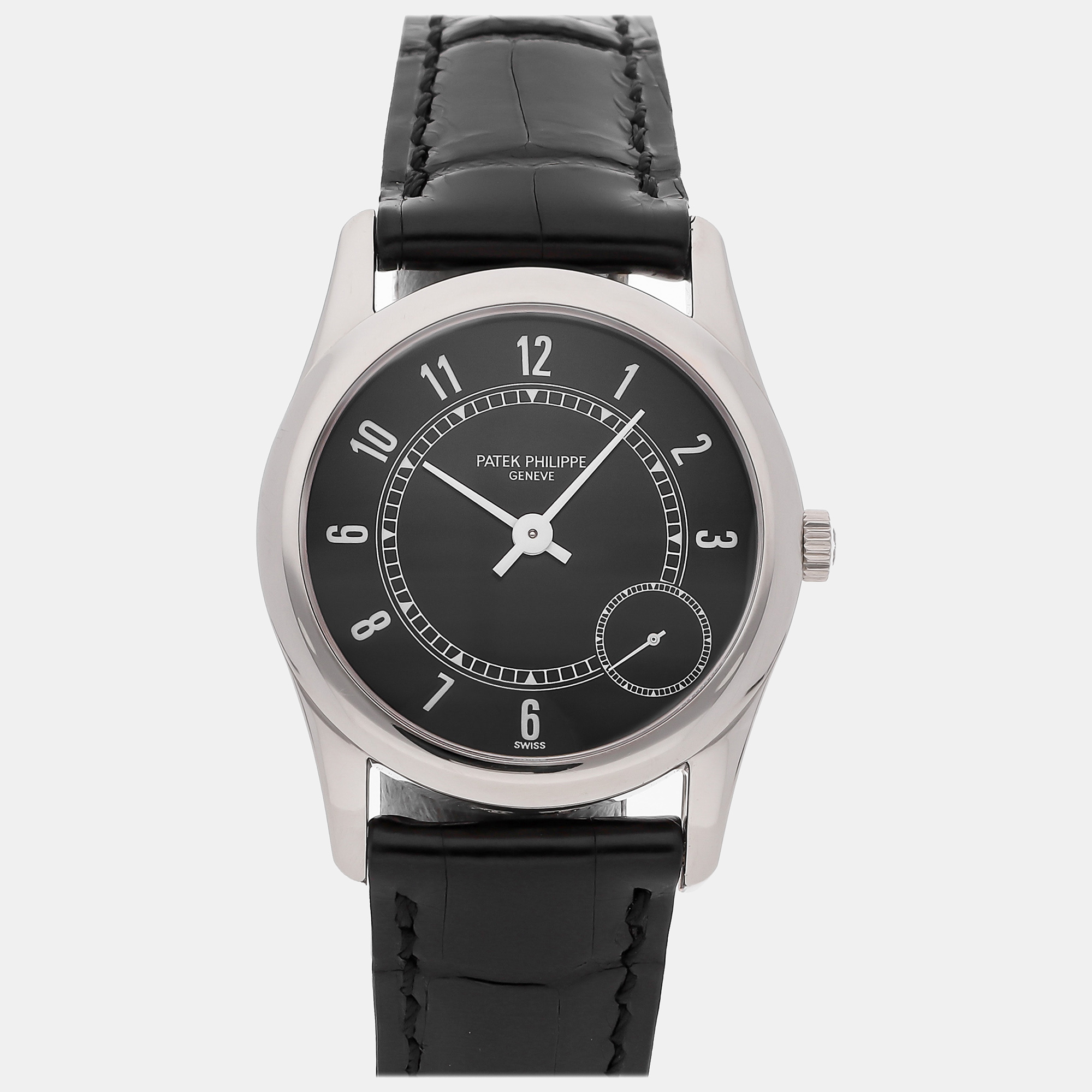 Pre-owned Patek Philippe Black 18k White Gold Calatrava 5000g Automatic Men's Wristwatch 34 Mm