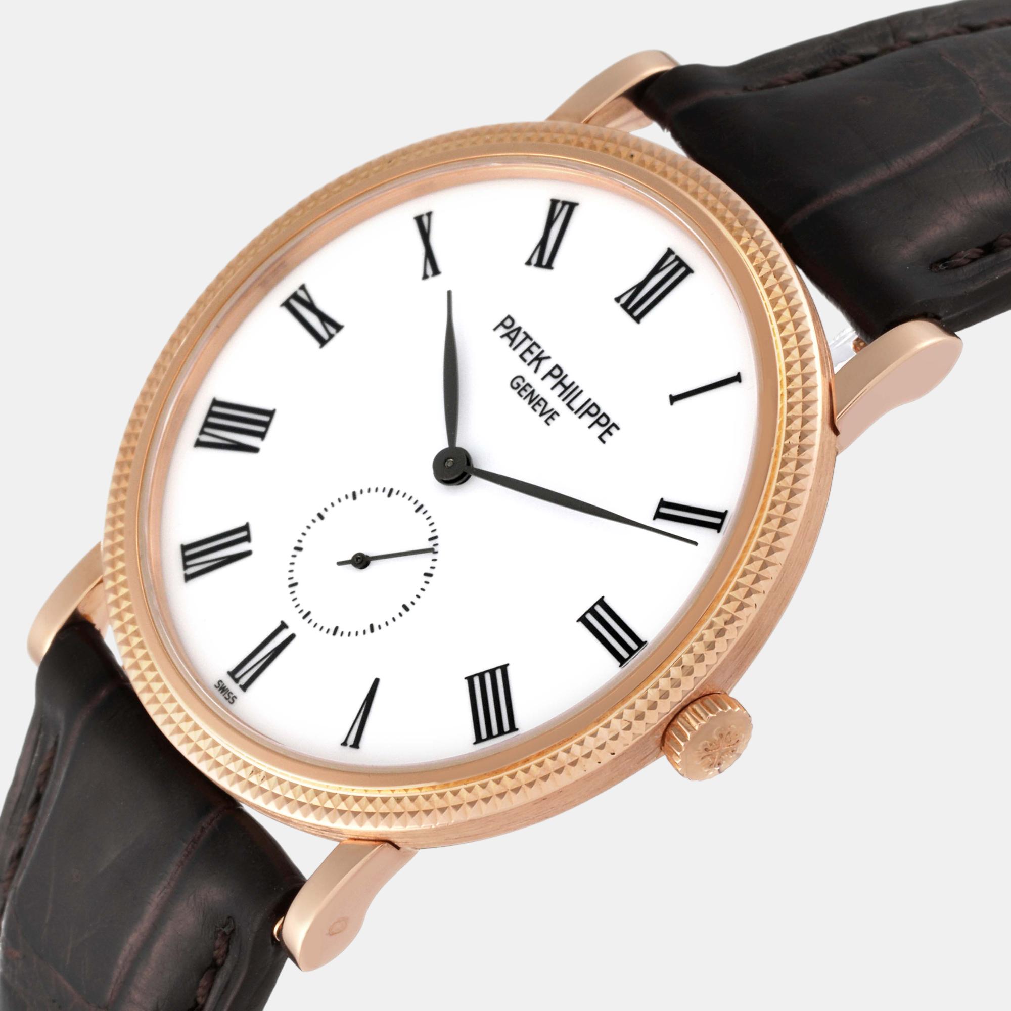 

Patek Philippe White 18k Rose Gold Calatrava 5119 Manual Winding Men's Wristwatch 36 mm