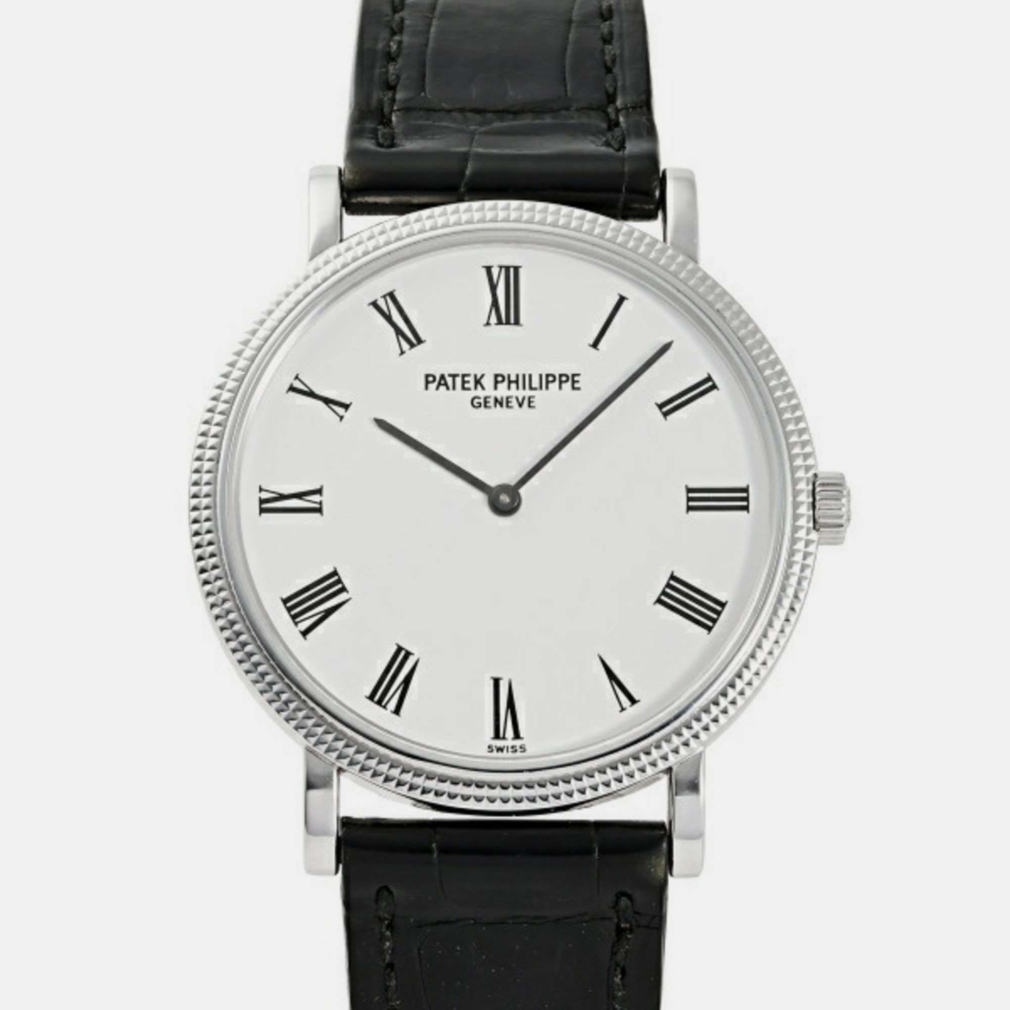 Pre-owned Patek Philippe White 18k White Gold Calatrava 5120g-001 Automatic Men's Wristwatch 35 Mm