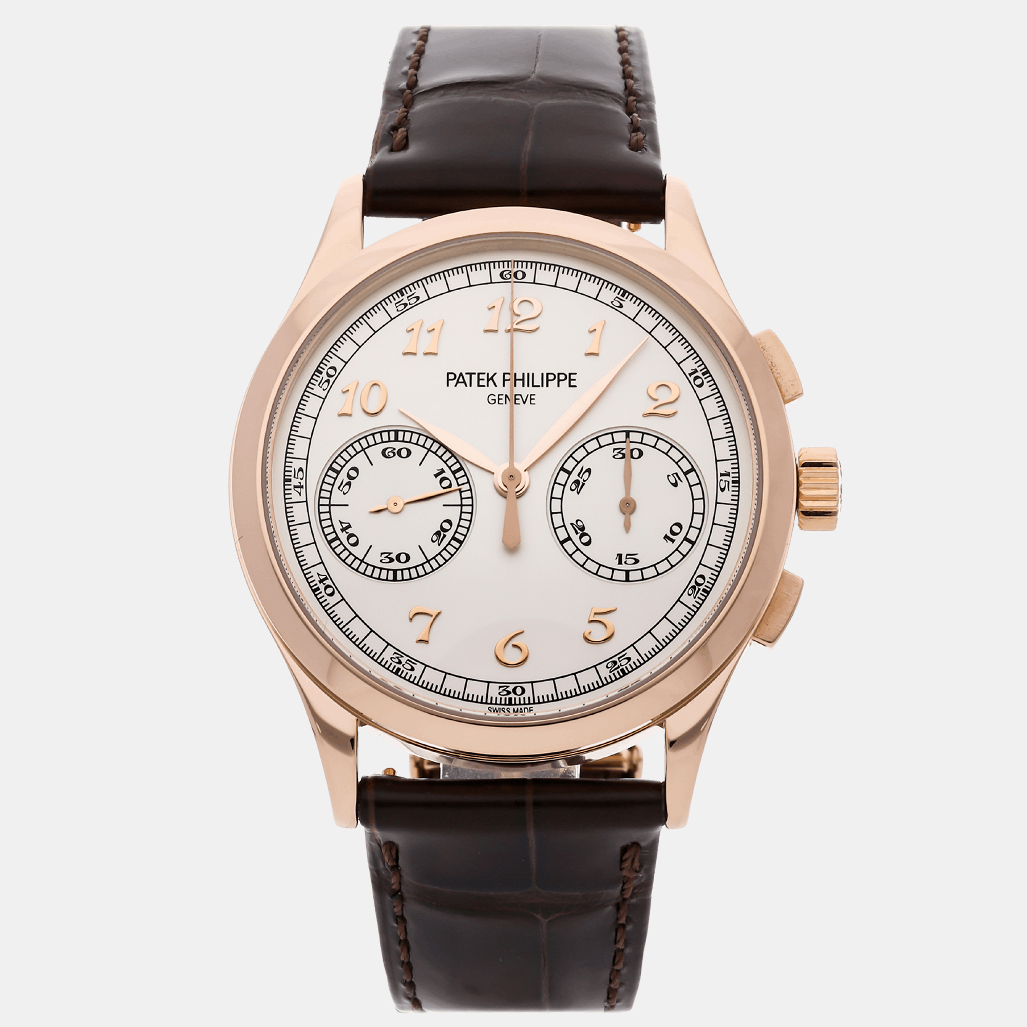 

Patek Philippe Silver 18k Rose Gold Complications Chronograph 5170R-001 Manual Winding Men's Wristwatch 39 mm