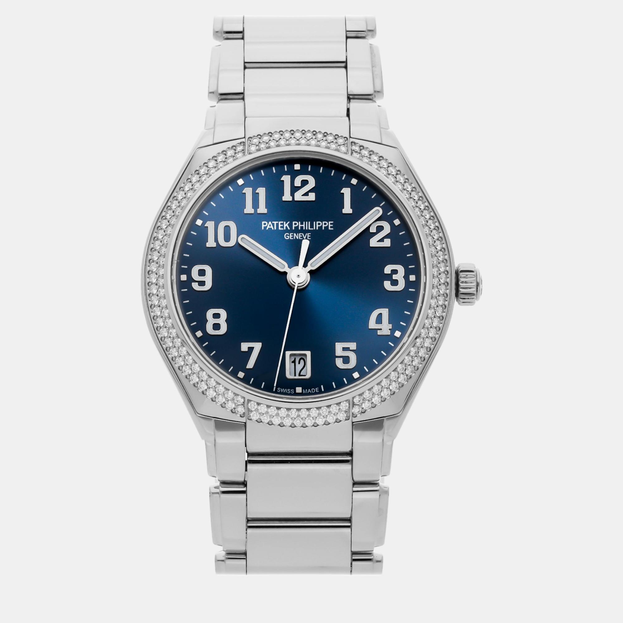Pre-owned Patek Philippe Blue Stainless Steel Twenty-4 Automatic Men's Wristwatch 36 Mm