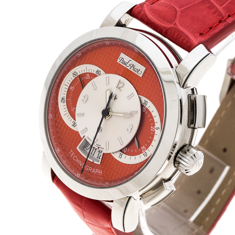 

Paul Picot Orange Stainless Steel Technograph