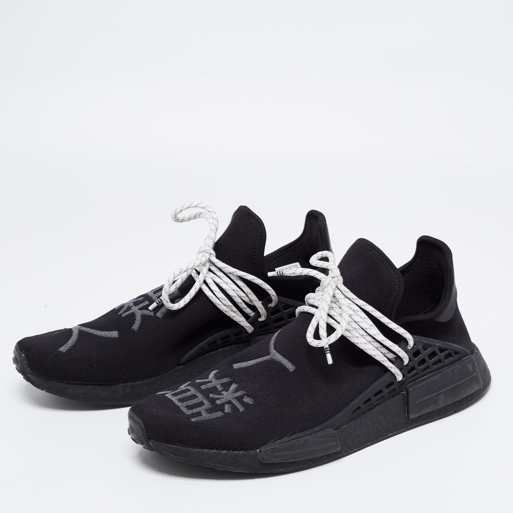 

Adidas x Pharrell Williams Black Knit Fabric HU NMD Sneakers Size  1/3
