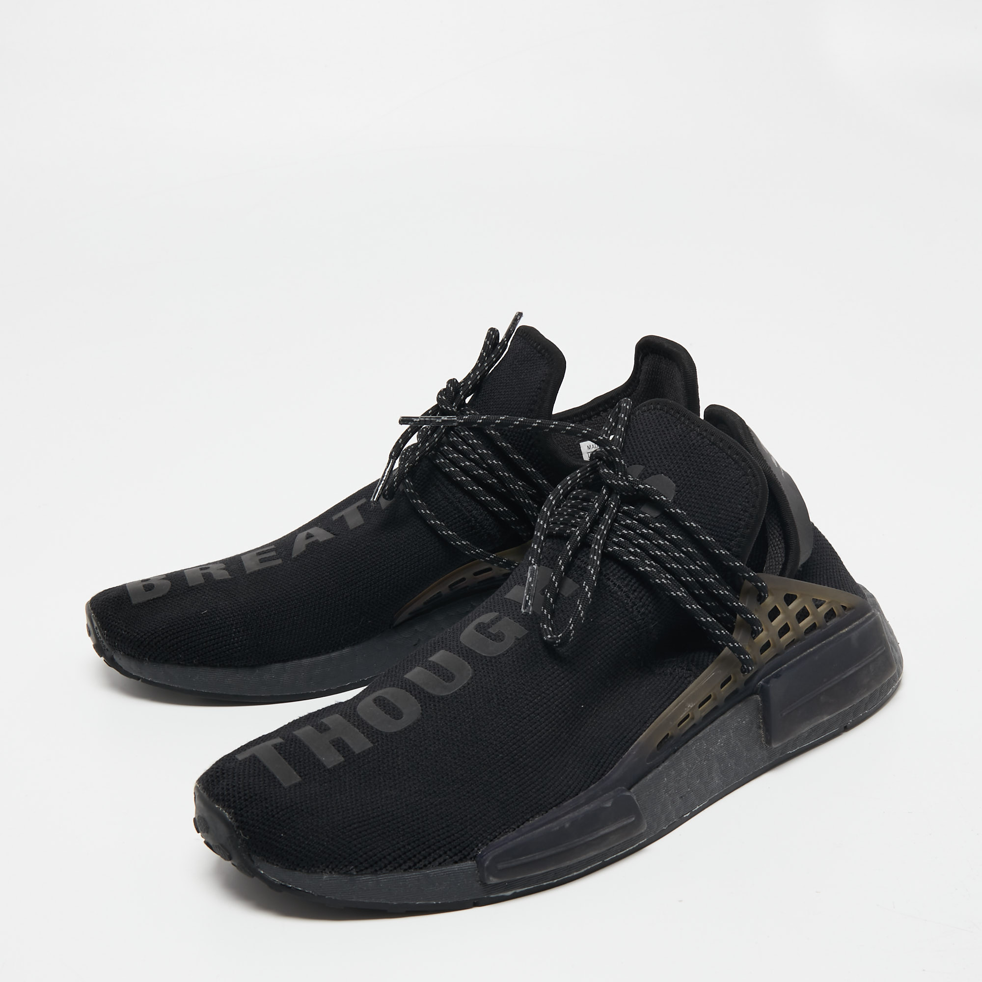 

Adidas x Pharrell Williams Black Knit Fabric Breathe Panelled Low-Top Sneakers Size