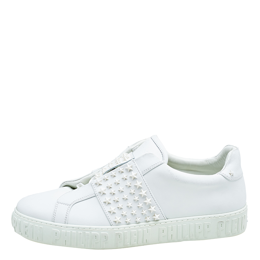 

Philipp Plein White Leather Stars Embellished Low Top Sneakers Size