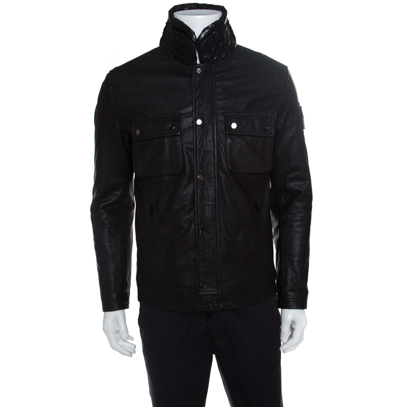 Pre Owned Philipp Plein Black Skull Motif Leather Biker Jacket M