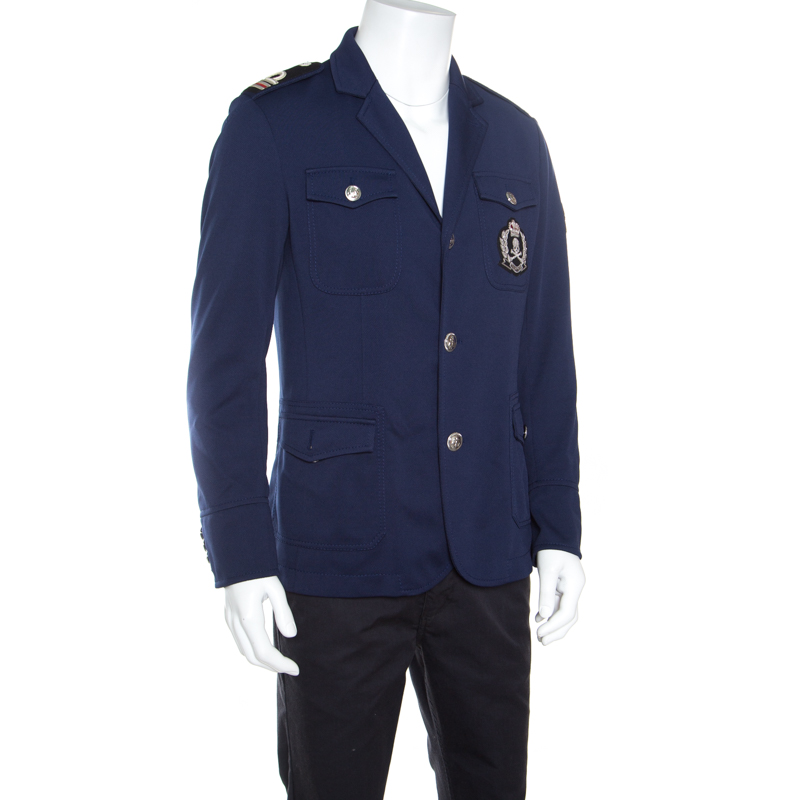 

Philipp Plein Navy Blue Embellished Crest and Epaulette Detail Jacket