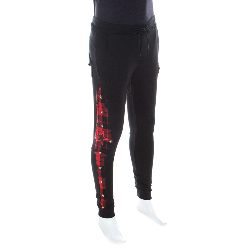 

Philipp Plein Couture Black and Red Knit Tartan Panel Jogger Pants