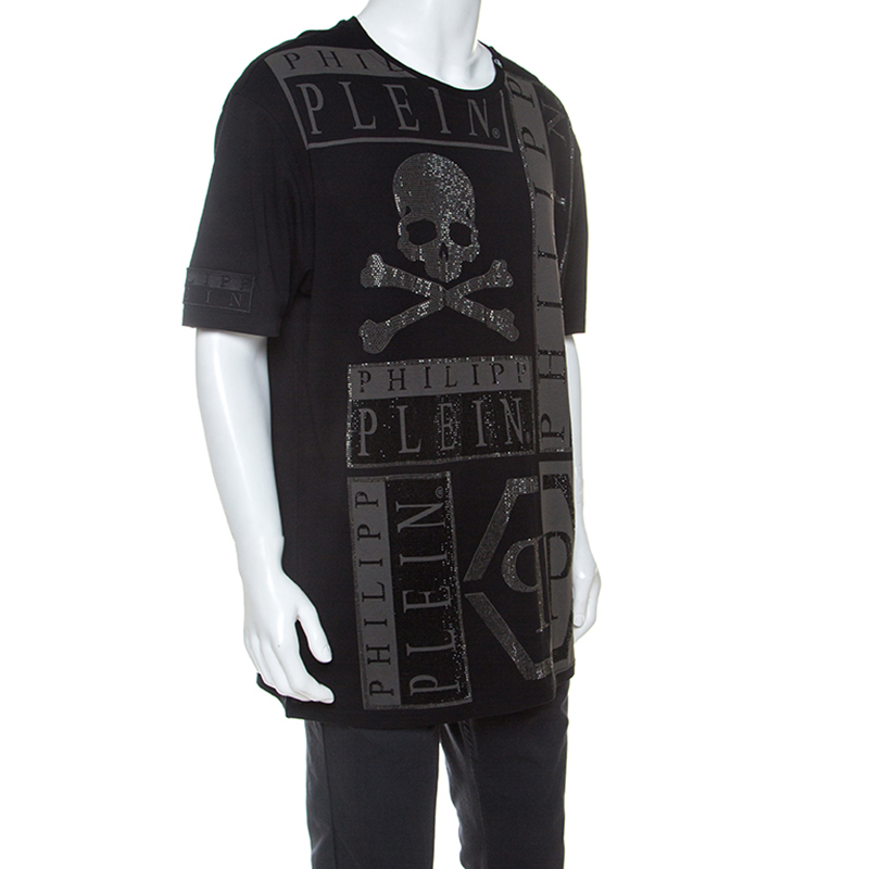 

Philipp Plein Black Cotton Embellished Skull Detail T-Shirt