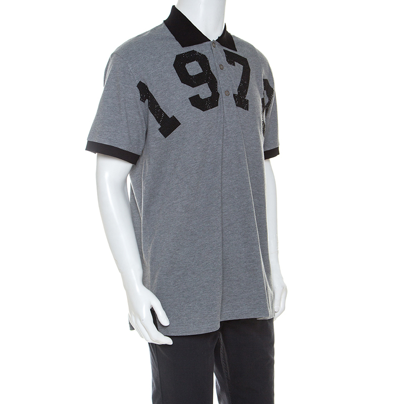 

Philipp Plein Grey Cotton Crystal Detail Polo Shirt 3XL