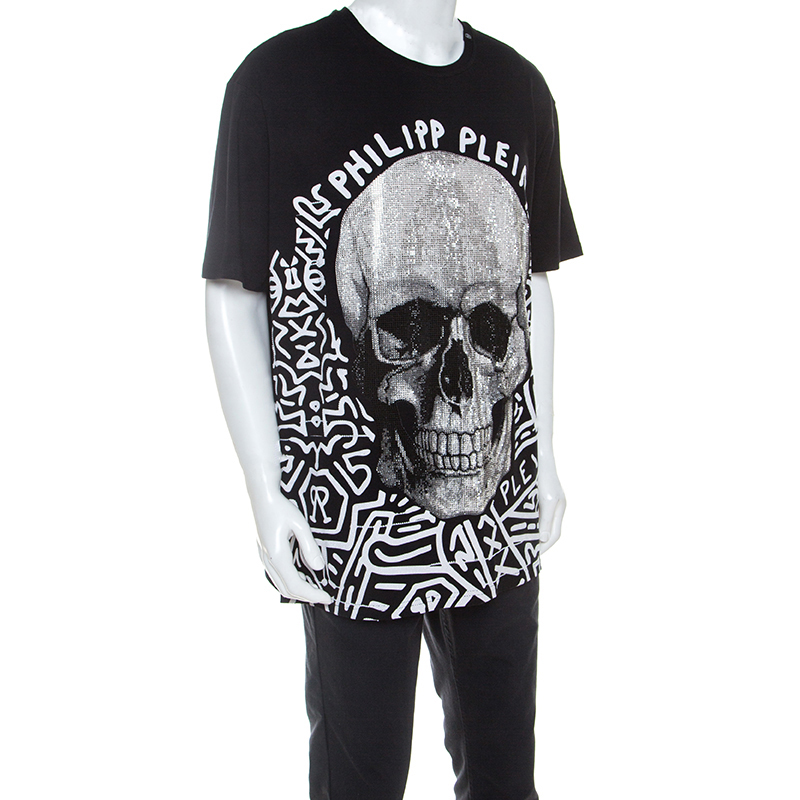

Philipp Plein Black Skull Print Cotton Crystal Embellished T-Shirt