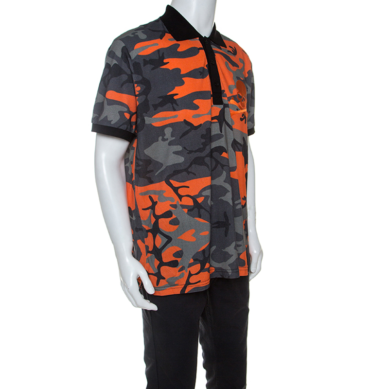 

Philipp Plein Orange Camouflage Print Cotton Volantine Polo T-Shirt 3XL