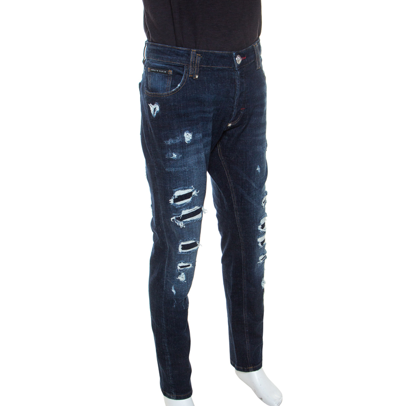 

Philipp Plein Blue Denim Super Straight Cut Snatch Jeans 3XL