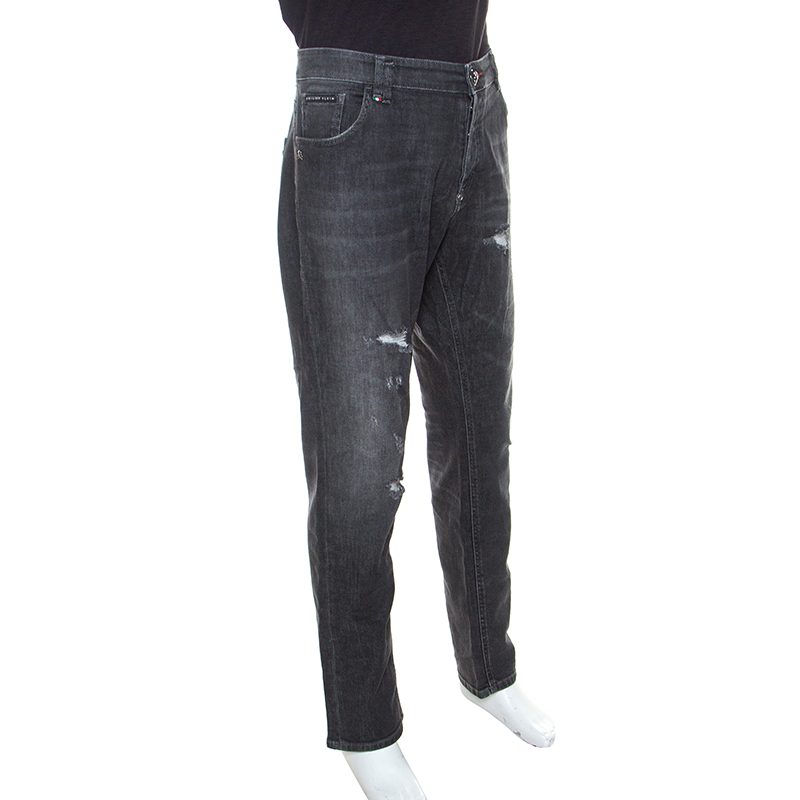 

Philipp Plein Grey Distressed Denim Super Straight Cut Jeans 3XL