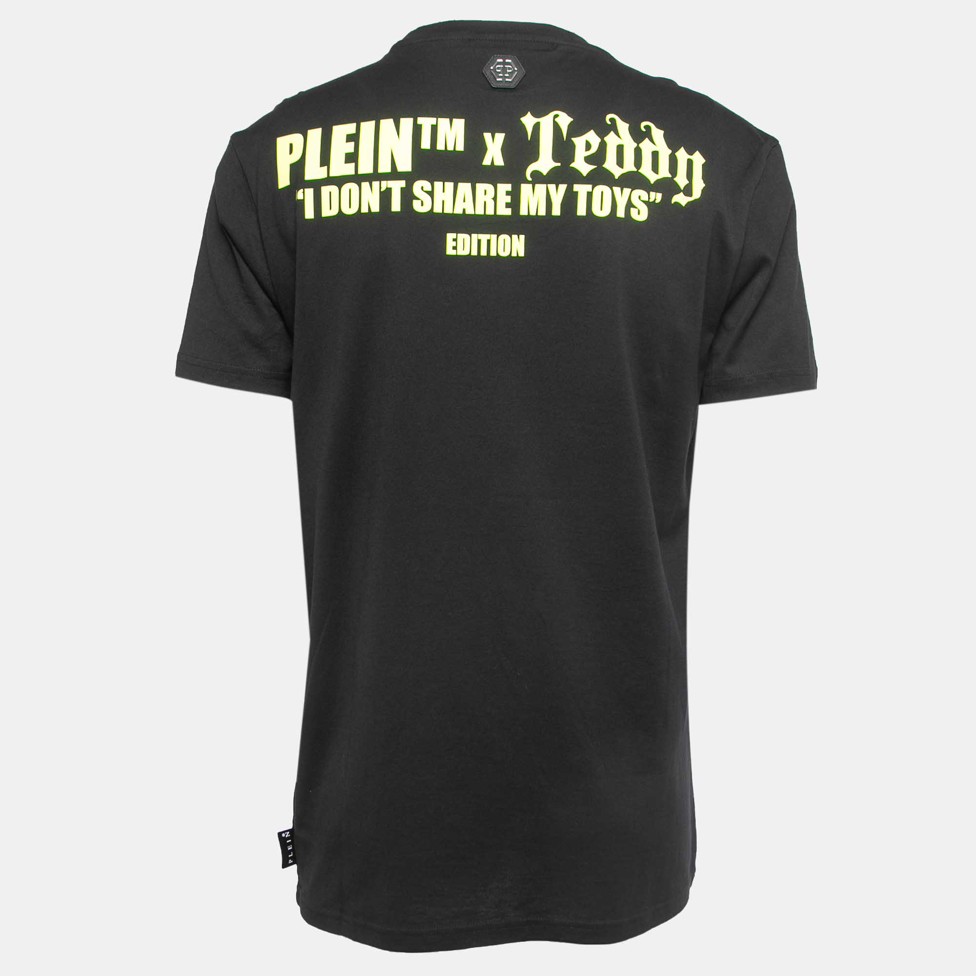 

Philipp Plein Homme Black/Neon Green Embellished Print Cotton Crew Neck T-Shirt