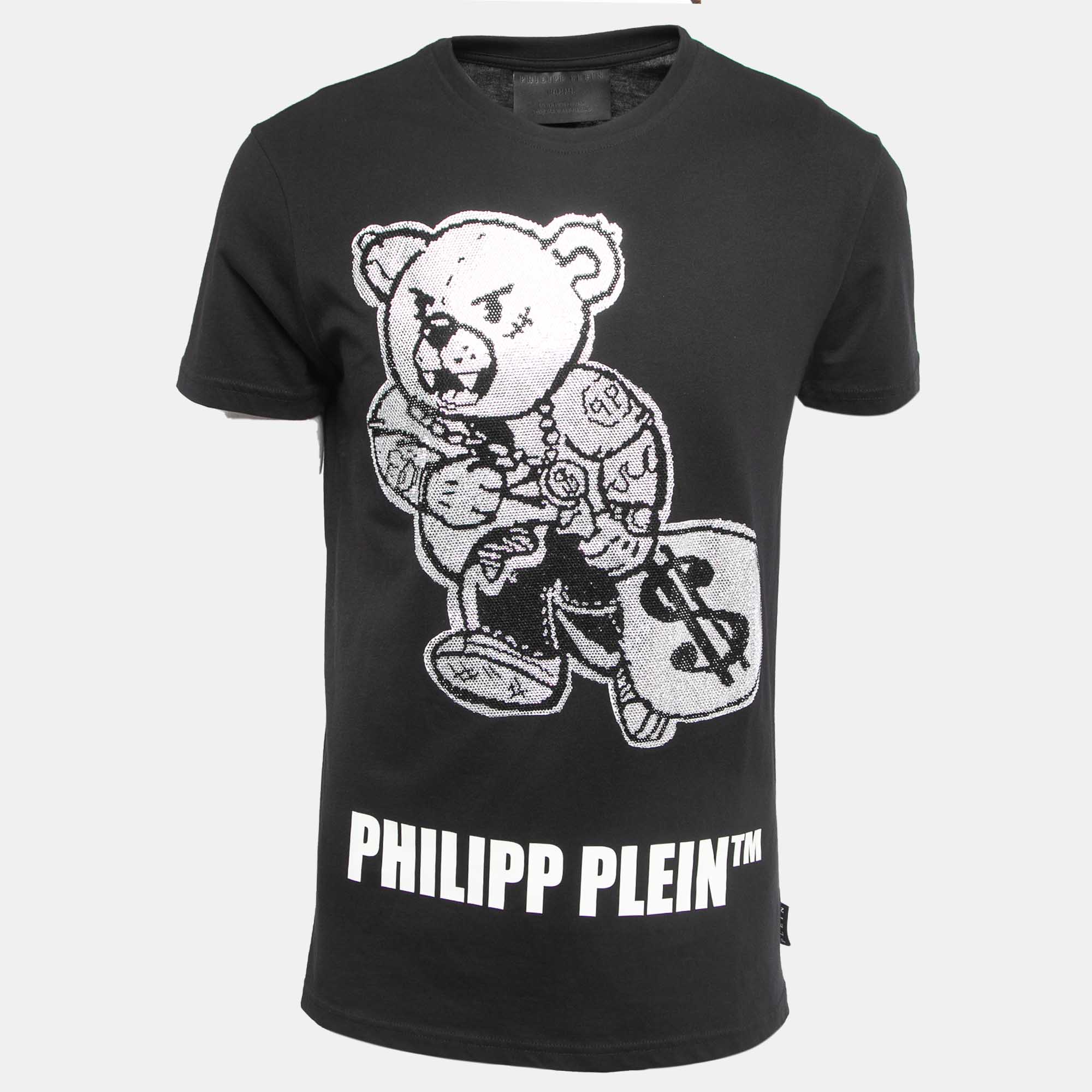 Pre-owned Philipp Plein Homme Black Teddy Embellished Cotton Crew Neck T-shirt L