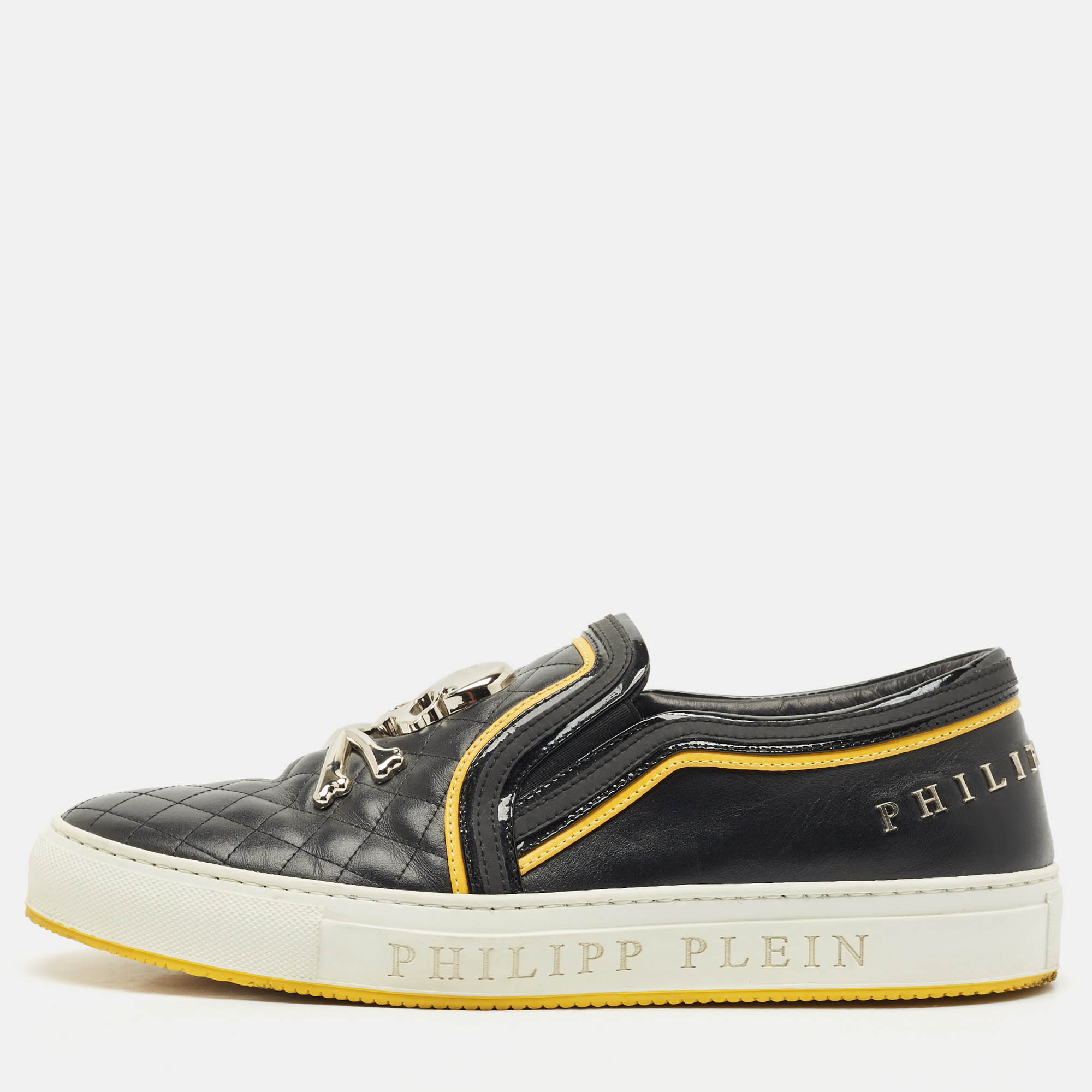 

Philipp Plein Black Quilted Leather Skull Slip On Sneakers Size