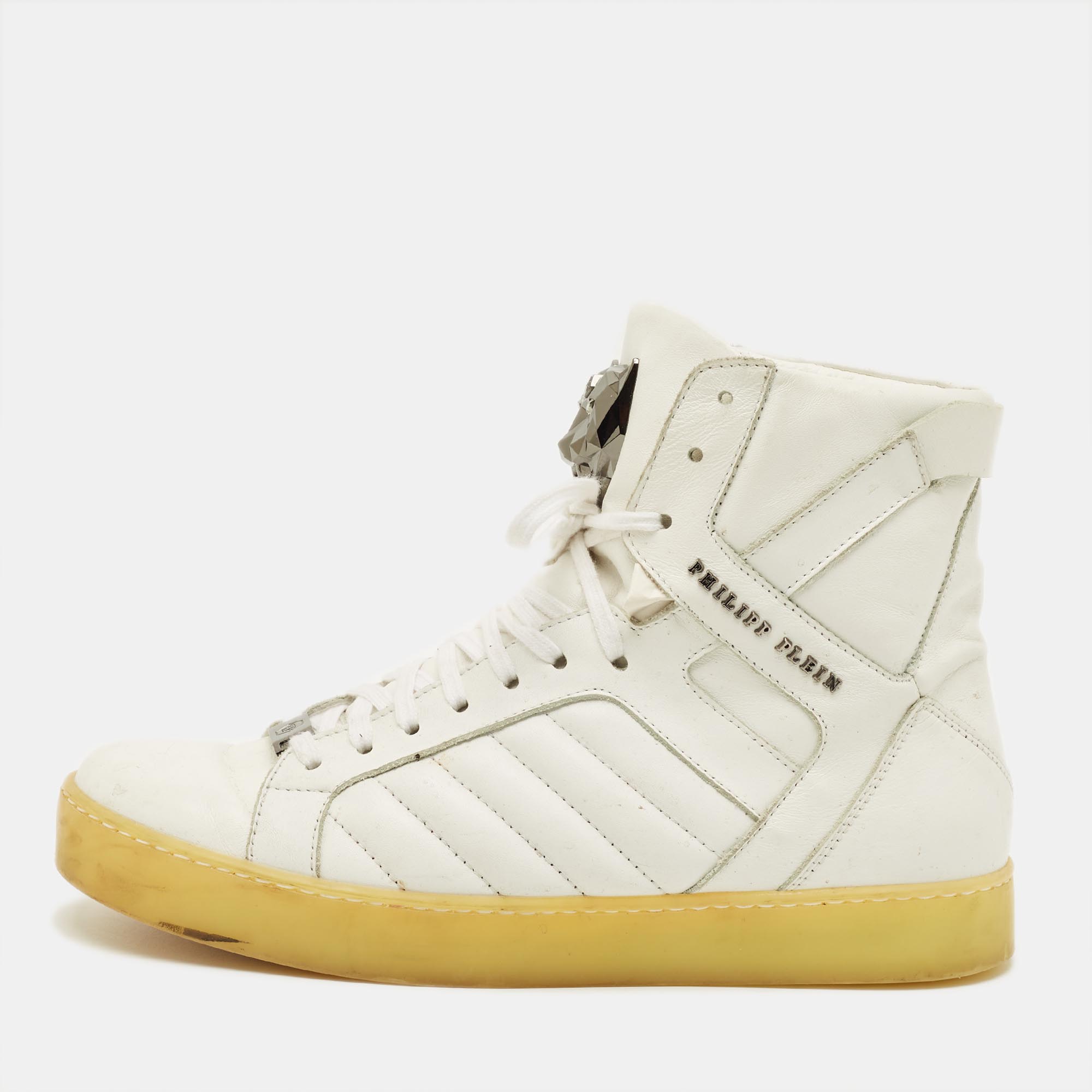 

Philipp Plein Lullaby Size  White Quilted Leather High Top Sneakers