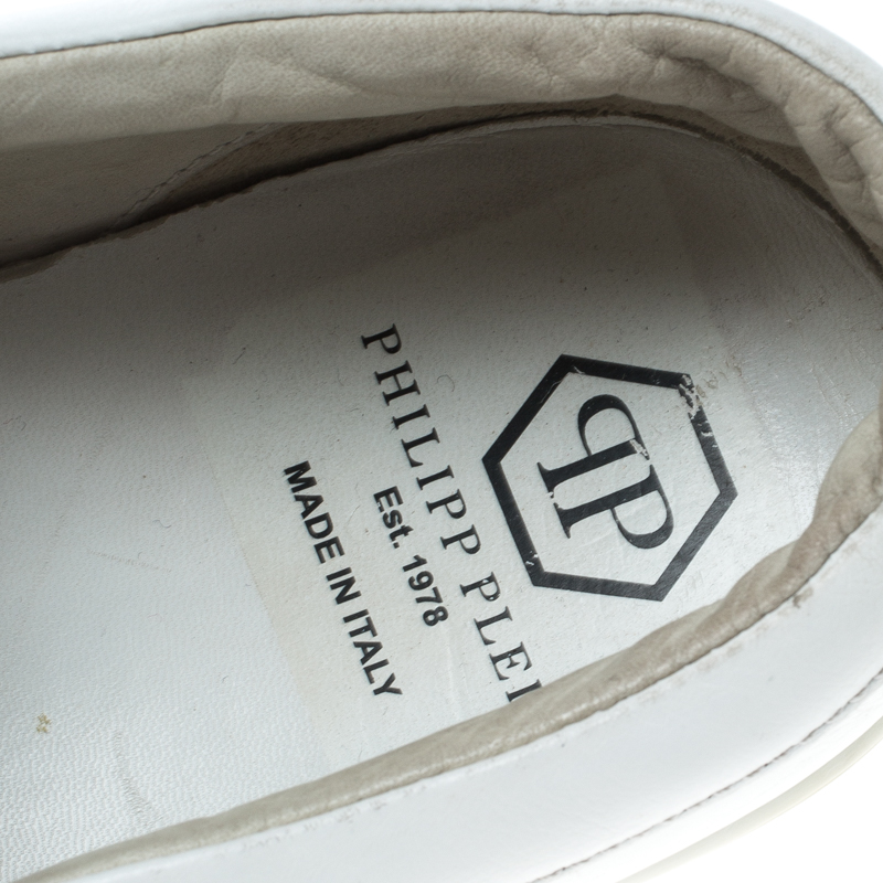 Pre-owned Philipp Plein White Leather Slip On Sneakers Size 44