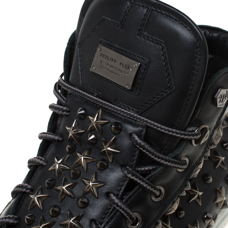 Philipp Plein Spike-Studded Leather High-Top Sneakers in Black for