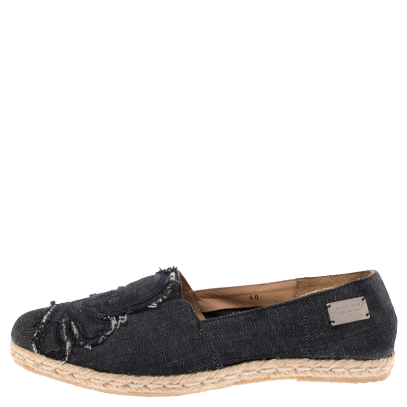 

Philipp Plein Black Denim Sandy Skull Espadrilles Size