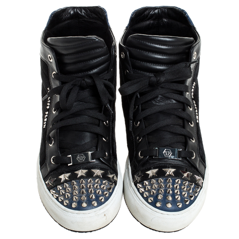 Philipp Plein Spike-Studded Leather High-Top Sneakers in Black for Men