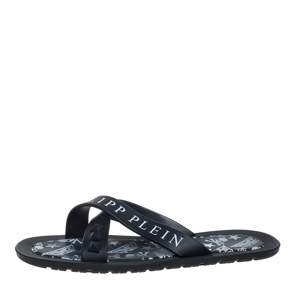 

Philipp Plein Black/White Rubber Bangor Slide Sandals Size